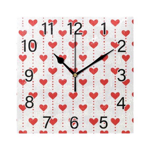 Ryvnso Love Heart Polka Dots Wall Clock Square Silent Non-Ticking Battery Operated 7.78"