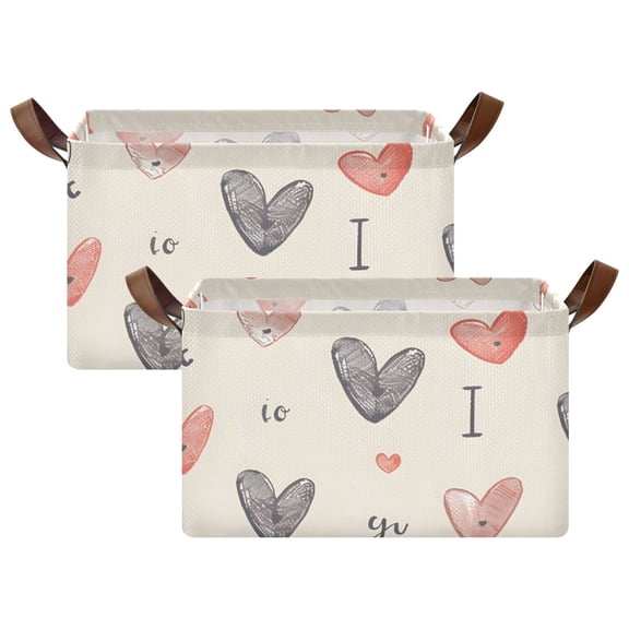 Ryvnso Love Heart Storage Bins Large Basket Foldable Cube Toys Organizer with Handles 2 PCs