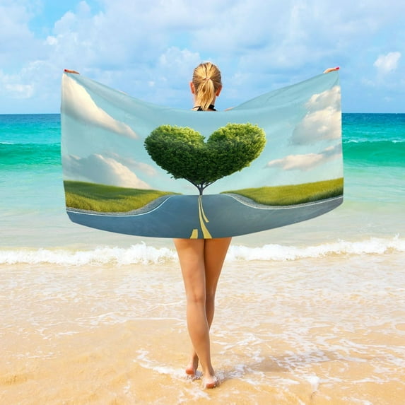 Ryvnso Love Tree Oversized Beach Towel Microfiber Bath Blankets Swimming Fitness 37" x 74"