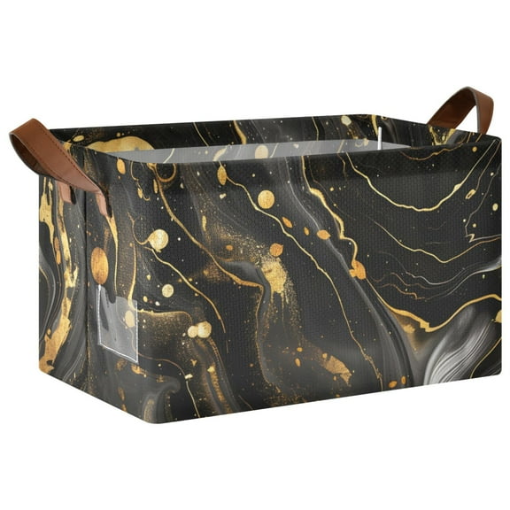 Ryvnso Luxury Black and Gold Marble Storage Bins Large Basket Foldable Cube Toys Organizer with Handles 1 PC
