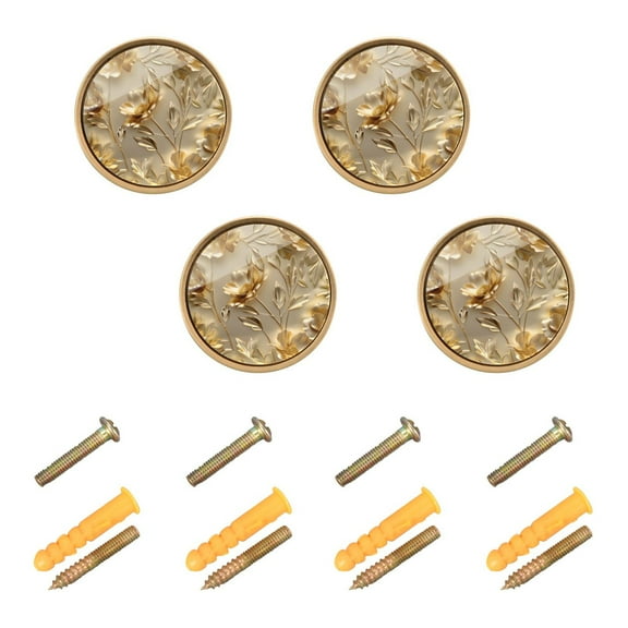 Ryvnso Luxury Gold Flower Cabinet Knobs Kitchen Door Round Pulls Drawers Dresser Cupboard Knob Set of 4