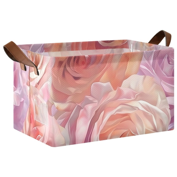 Ryvnso Luxury Rose Flower Storage Bins Large Basket Foldable Cube Toys Organizer with Handles 1 PC