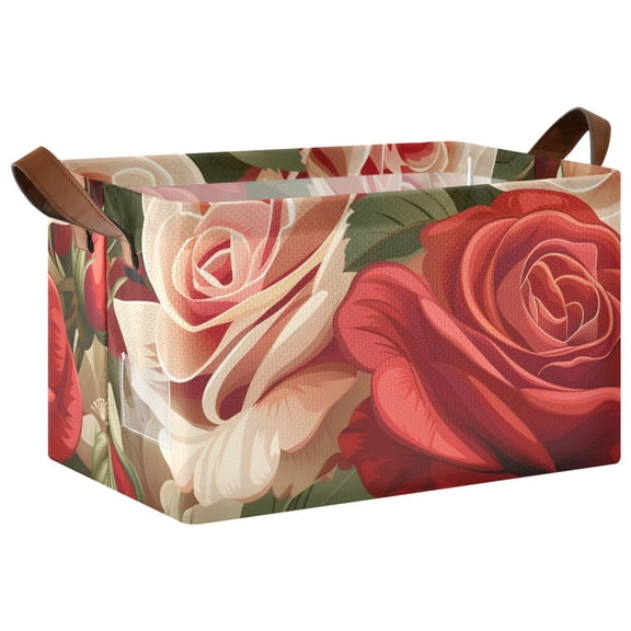 Ryvnso Luxury Roses Flower Storage Bins Large Basket Foldable Cube Toys Organizer with Handles 1 PC