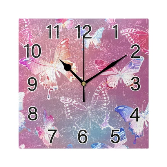Ryvnso Magic Beautiful Butterfly Wall Clock Square Silent Non-Ticking Battery Operated 7.78"