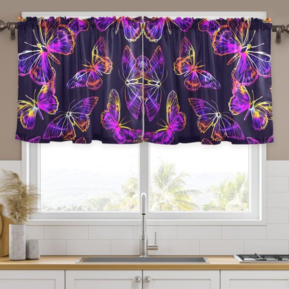 Ryvnso Magic Butterfly Curtains Sets Short Curtain Rod Pocket Half Window Cafe Farmhouse Tier 2 Panels 57"W x 24"L