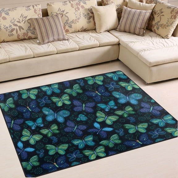Ryvnso Magic Butterfly Green Area Rug Floor Mats Non-Slip Home Carpet 80 x 58 inch