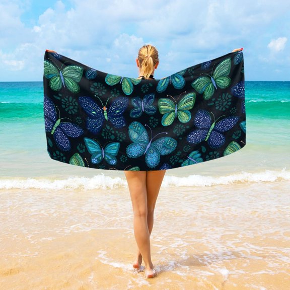 Ryvnso Magic Butterfly Green Beach Towel Quick Dry Swimming Yoga Beach Towels Large Sand Free Microfiber Towel 31"W x 71"L