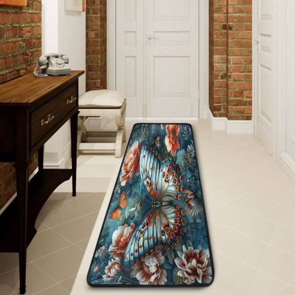 Ryvnso Magic Butterfly on Floral Hallway Runner Rugs Floor Carpet Non Slip Entryway Mat 2' x 6'
