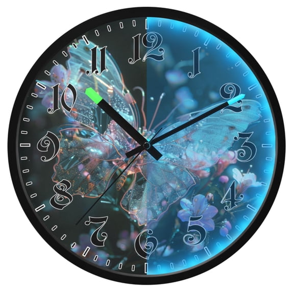 Ryvnso Magic Butterfly on Flower 12 Inch Night Light Wall Clock Luminous Silent Battery Operate Clocks