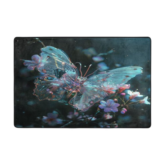 Ryvnso Magic Butterfly on Flower Area Floor Mats Large Nursery Rugs Non-Slip Carpets Doormat 36" x 24"