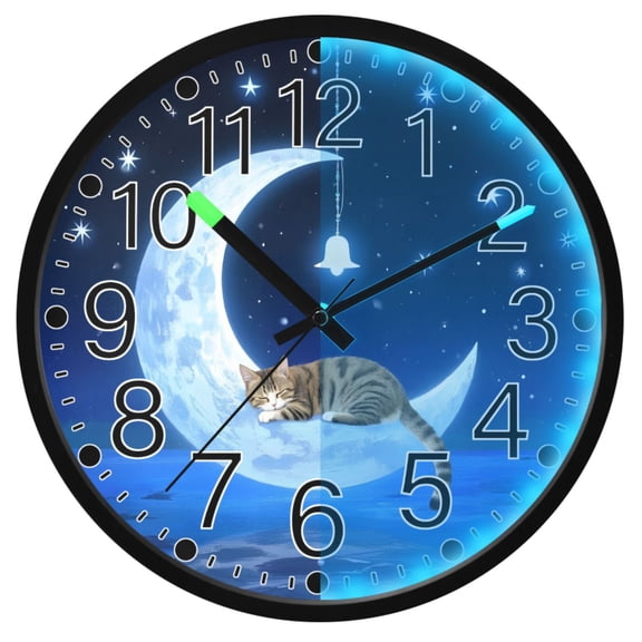 Ryvnso Magic Cat Night 12 Inch Night Light Wall Clock Silent Battery Operated Luminous Clocks