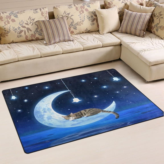 Ryvnso Magic Cat Night Area Floor Mat Non-Slip Carpet Soft Rugs Doormats 31" x 20"