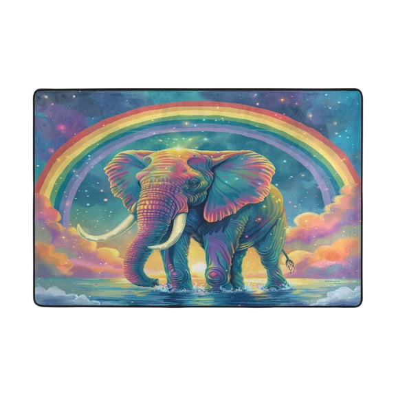 Ryvnso Magic Elephant with Rainbow Area Floor Mats Large Nursery Rugs Non-Slip Carpets Doormat 36" x 24"