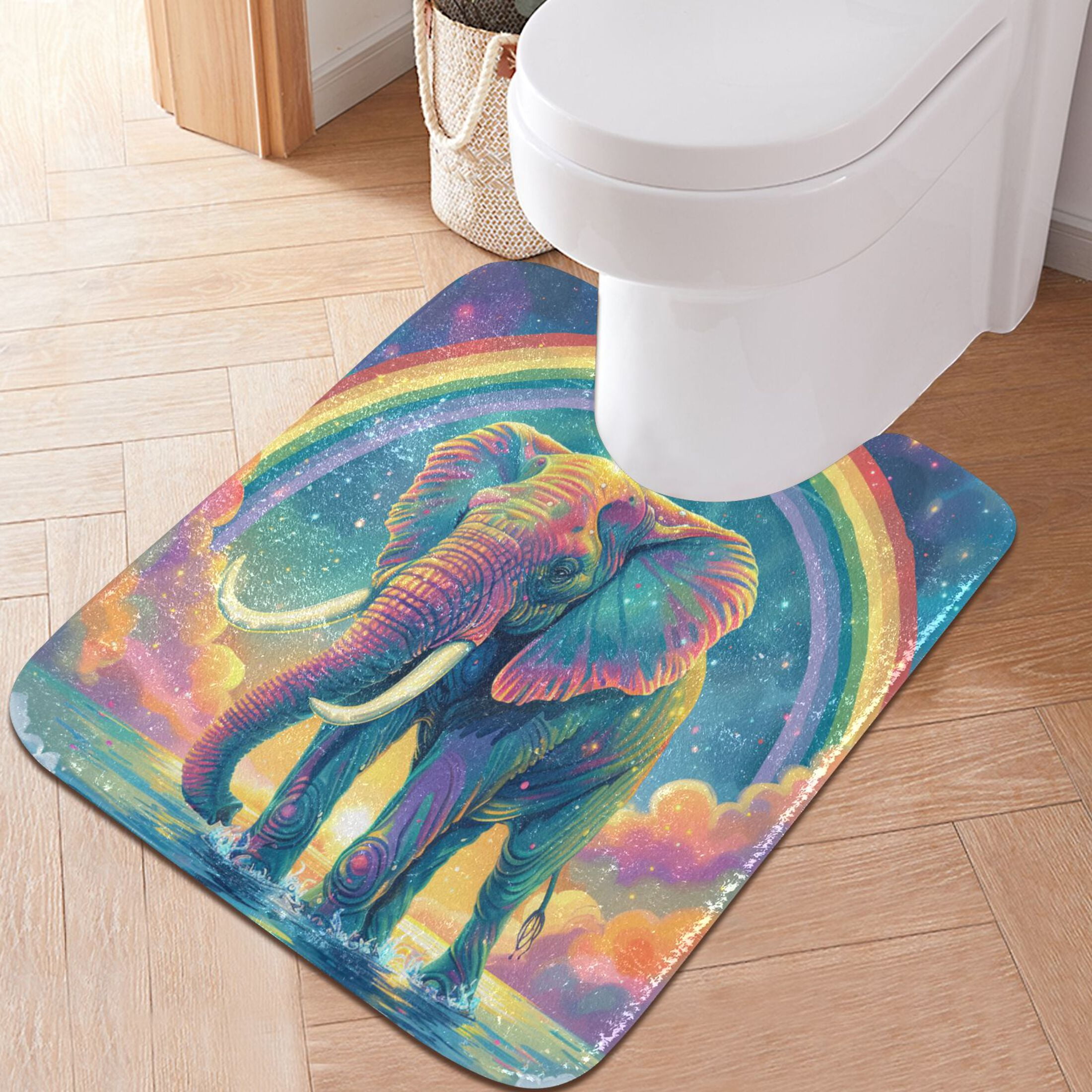Ryvnso Magic Elephant with Rainbow Bathroom Shaggy Rugs Toilet U Shape ...