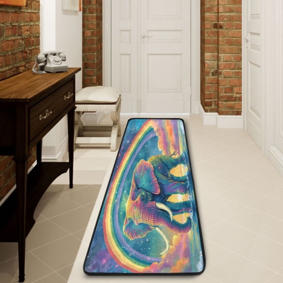 Ryvnso Magic Elephant with Rainbow Hallway Runner Rugs Floor Carpet Non Slip Entryway Mat 2' x 6'