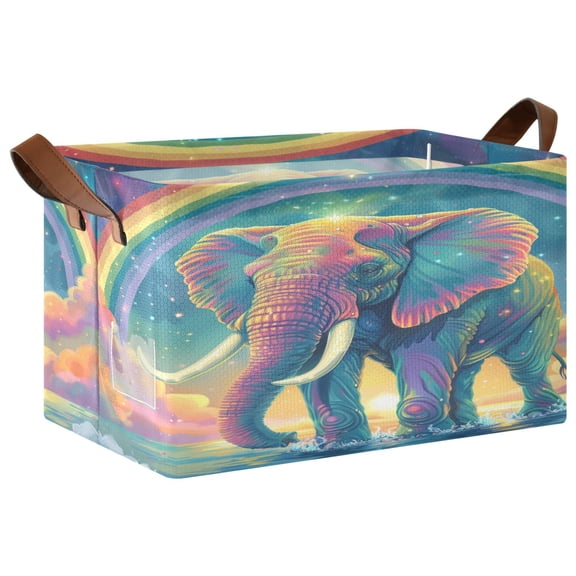 Ryvnso Magic Elephant with Rainbow Storage Bins Large Basket Foldable Cube Toys Organizer with Handles 1 PC