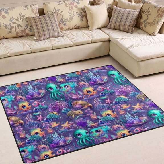 Ryvnso Magic Fish Ocean Castle Area Rug Floor Mats Non-Slip Home Carpet 80 x 58 inch