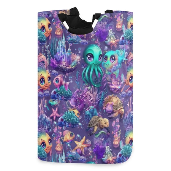 Ryvnso Magic Fish Ocean Castle Pattern Large Storage Basket with Handles Collapsible Organizer Bin Laundry Hamper