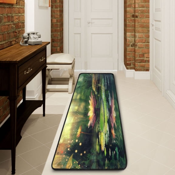 Ryvnso Magic Flower on River Hallway Runner Rugs Floor Carpet Non Slip Entryway Mat 2' x 6'