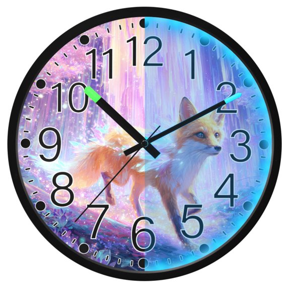 Ryvnso Magic Fox Forest 12 Inch Night Light Wall Clock Silent Battery Operated Luminous Clocks