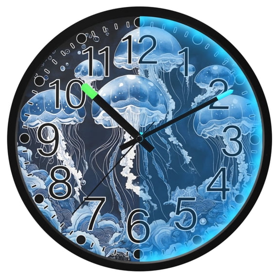 Ryvnso Magic Jellyfish 12 Inch Night Light Wall Clock Silent Battery Operated Luminous Clocks