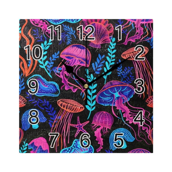 Ryvnso Magic Jellyfish Wall Clock Square Silent Non-Ticking Battery Operated 7.78"