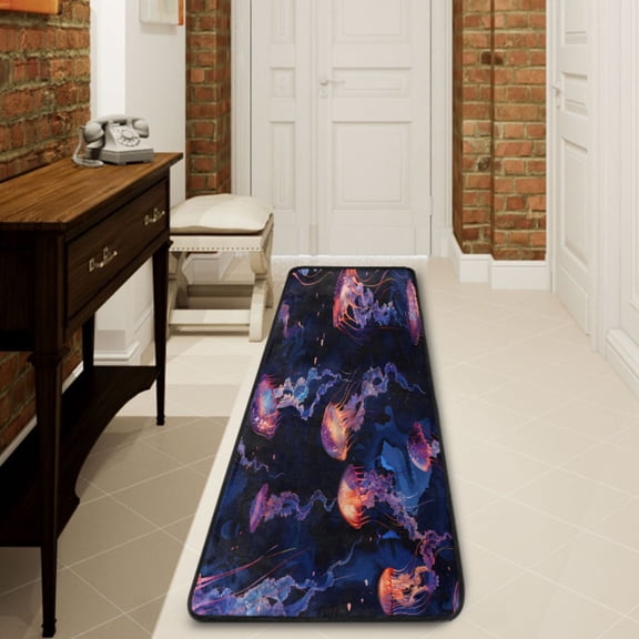 Ryvnso Magic Jellyfish on Dark Background Hallway Runner Rugs Floor Carpet Non Slip Entryway Mat 2' x 6'