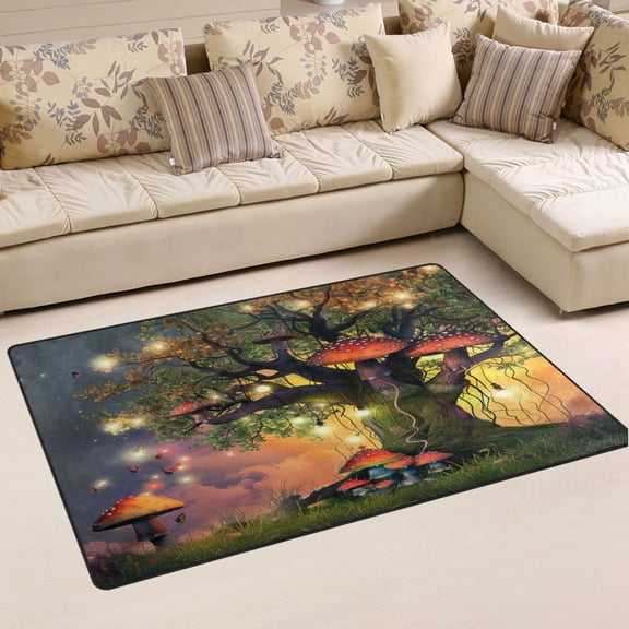 Ryvnso Magic Lamp on Mushroom Tree Area Floor Mat Non-Slip Carpet Soft Rugs Doormats 31" x 20"