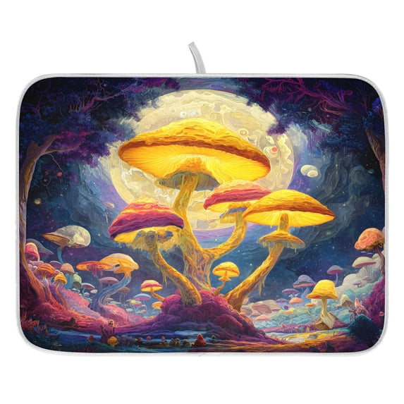 Ryvnso Magic Mushroom Forest Dish Drying Mat for Kitchen Countertop 18x24 Large Dish Pad Drainer Rack Dish Sink Mats