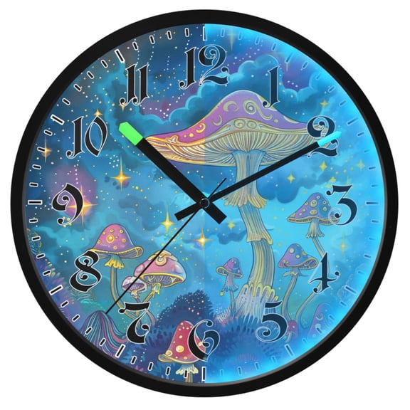 Ryvnso Magic Mushroom Stars 12 Inch Night Light Wall Clock Luminous Silent Battery Operate Clocks