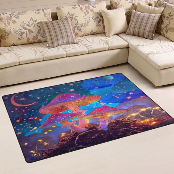 Ryvnso Magic Mushroom Stars Moon Area Floor Mat Non-Slip Carpet Soft Rugs Doormats 31" x 20"
