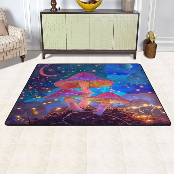 Ryvnso Magic Mushroom Stars Moon Area Floor Mats Large Nursery Rugs Non-Slip Carpets Doormat 72" x 48"
