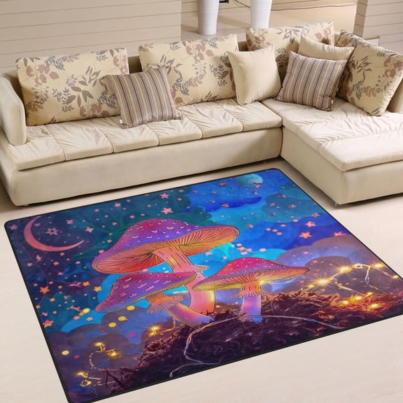 Ryvnso Magic Mushroom Stars Moon Area Floor Rugs Soft Non-Slip Large Mats Nursery Carpets 63" x 48"