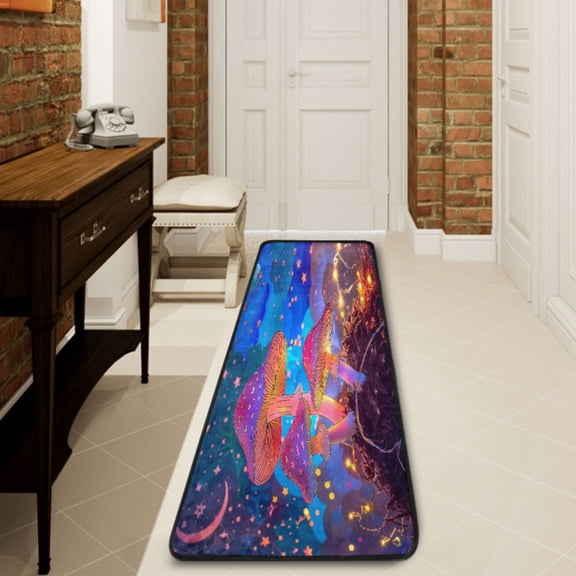 Ryvnso Magic Mushroom Stars Moon Hallway Runner Rugs Floor Carpet Non Slip Entryway Mat 2' x 6'