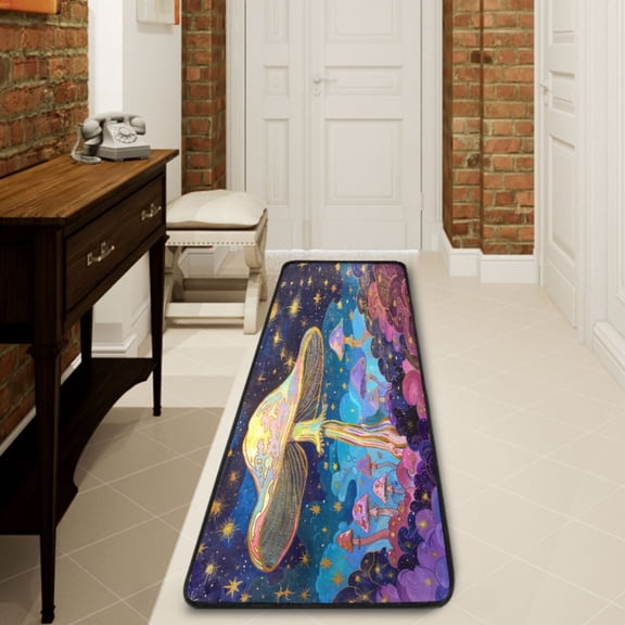 Ryvnso Magic Mushroom and Stars Hallway Runner Rugs Floor Carpet Non Slip Entryway Mat 2' x 6'