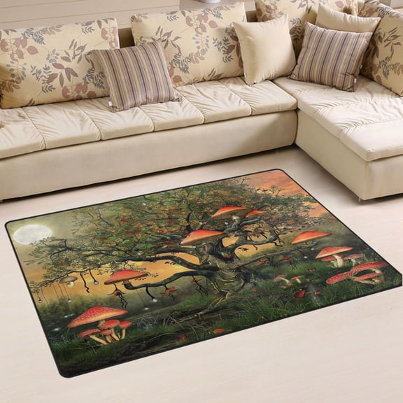 Ryvnso Magic Mushroom on Tree Area Floor Mat Non-Slip Carpet Soft Rugs Doormats 60" x 39"
