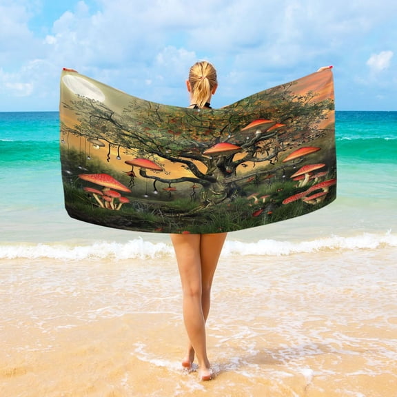 Ryvnso Magic Mushroom on Tree Oversized Beach Towel Microfiber Bath Blankets Swimming Fitness 37" x 74"