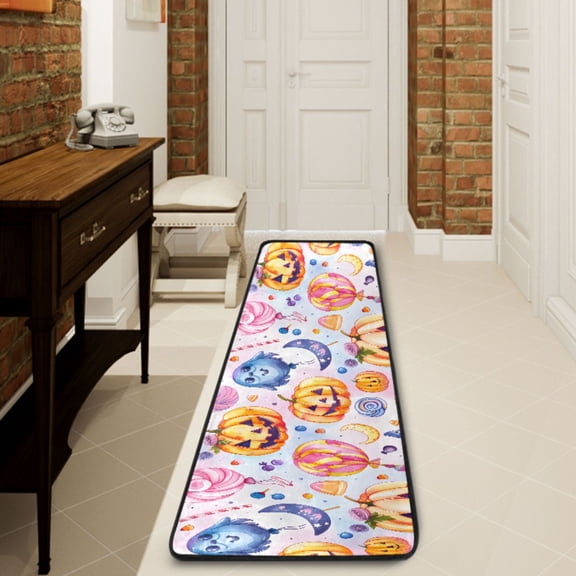 Ryvnso Magic Pumpkin Halloween Candy Hallway Runner Rugs Floor Carpet Non Slip Entryway Mat 2' x 6'
