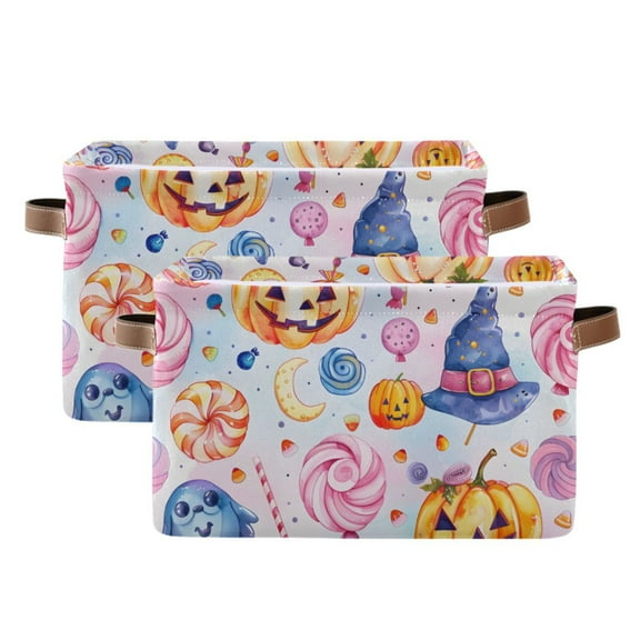 Ryvnso Magic Pumpkin Halloween Candy Storage Basket Large Bin Foldable Boxes Toys Organizer 14.2x10.2x8.3in 2 PCs