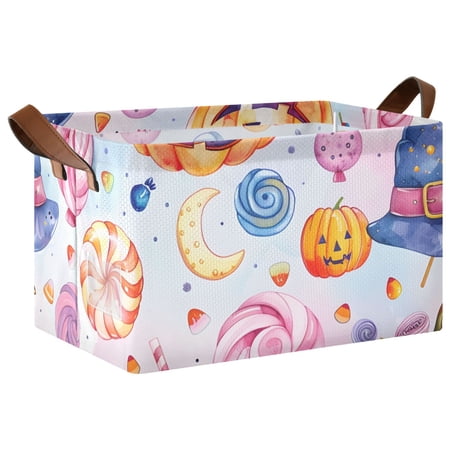 Ryvnso Magic Pumpkin Halloween Candy Storage Bins Large Basket Foldable Cube Toys Organizer with Handles 1 PC