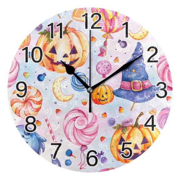 Ryvnso Magic Pumpkin Halloween Candy Wall Clock Non Ticking Silent Kitchen Clock Battery Operated Clocks 10 inch