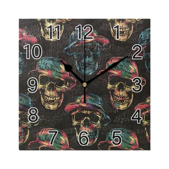 Ryvnso Magic Skulls Wall Clock Square Silent Non-Ticking Battery Operated 7.78"
