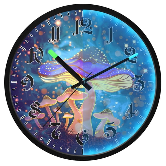 Ryvnso Magic Stars Mushroom 12 Inch Night Light Wall Clock Luminous Silent Battery Operate Clocks