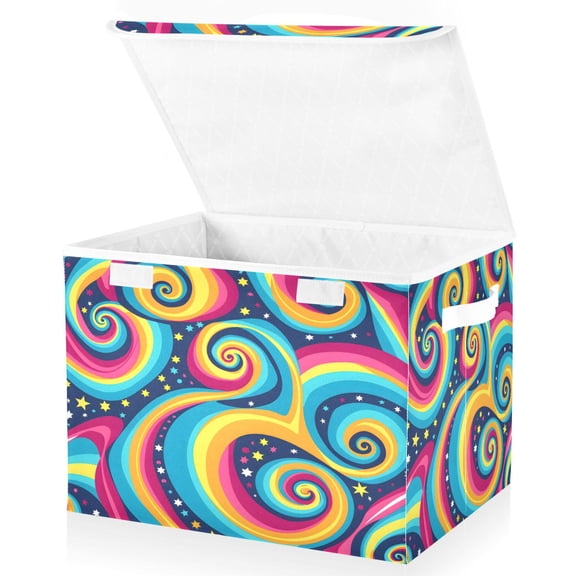 Ryvnso Magic Swirl Star Large Lidded Foldable Storage Baskets Cubes Boxes Lids Bin for Home