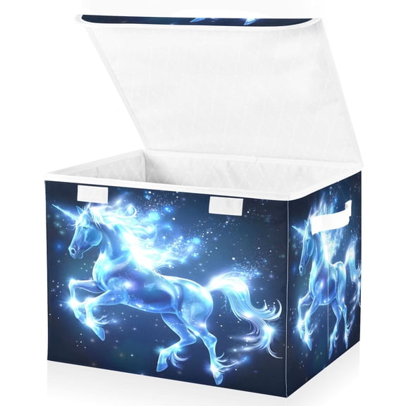 Ryvnso Magic Unicorn Large Lidded Foldable Storage Baskets Cubes Boxes Lids Bin for Home