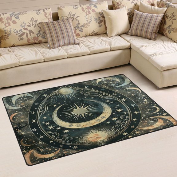 Ryvnso Magical Bohomia Moon and Star Area Floor Mat Non-Slip Carpet Soft Rugs Doormats 31" x 20"