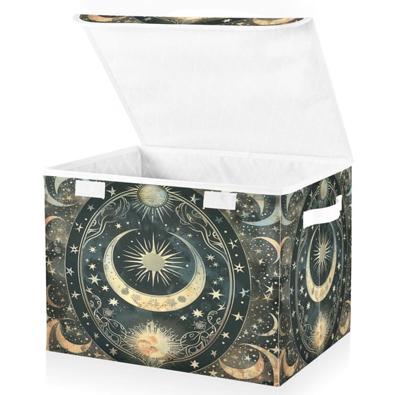 Ryvnso Magical Bohomia Moon and Star Large Lidded Foldable Storage Baskets Cubes Boxes Lids Bin for Home