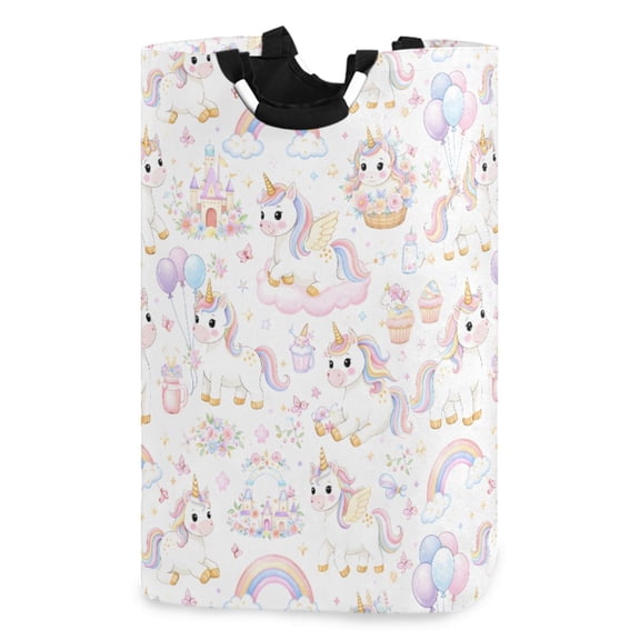 Ryvnso Magical Unicorns Rainbows Castle Pattern Large Storage Basket with Handles Collapsible Organizer Bin Laundry Hamper
