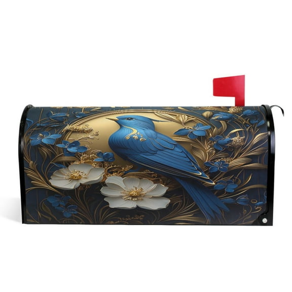 Ryvnso Mailbox Cover 3d Bird Blue Flower Magnetic Mailbox Wrap Standard Size 21x18 Inch