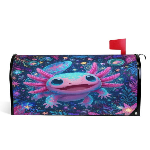Ryvnso Mailbox Cover Axolotl in Magic Flowers Magnetic Mailbox Wrap Standard Size 21x18 Inch